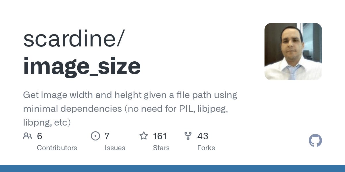 GitHub scardine/image_size Get image width and height given a file