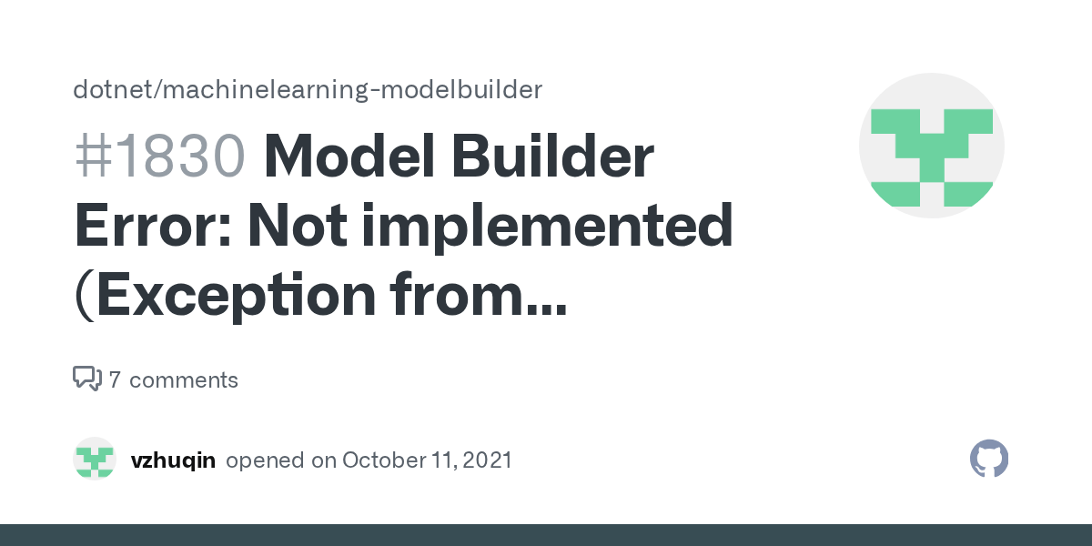 Model Builder Error Not implemented (Exception from HRESULT