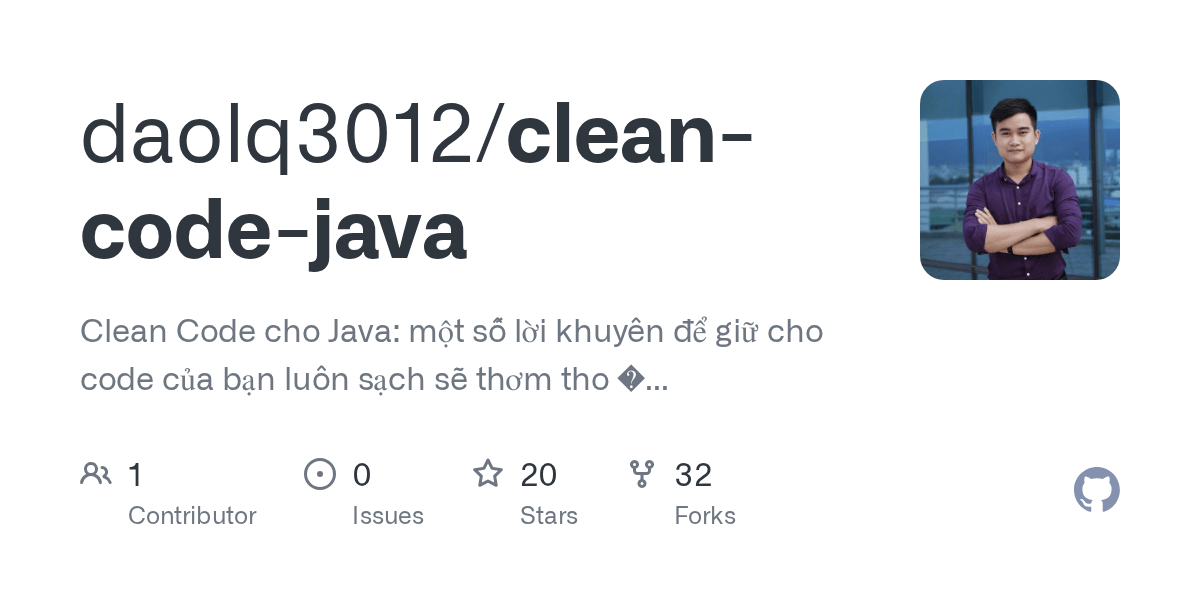 GitHub daolq3012/cleancodejava Clean Code cho Java một số lời