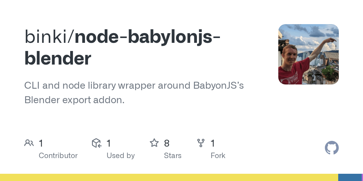 GitHub binki/nodebabylonjsblender CLI and node library wrapper around BabyonJS’s Blender