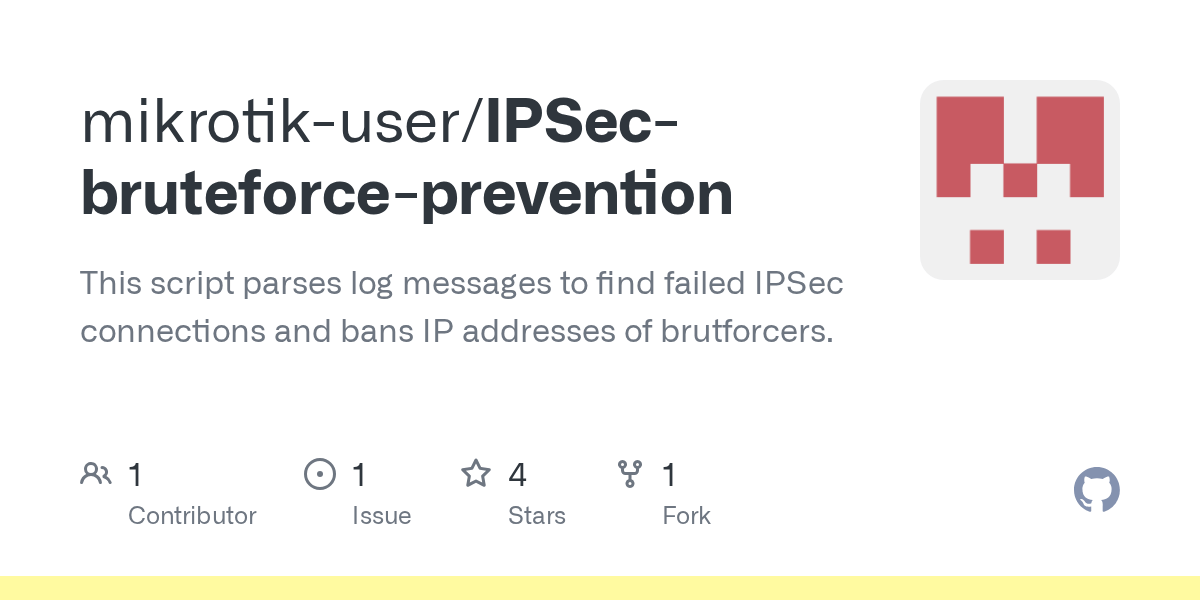GitHub mikrotikuser/IPSecbruteforceprevention This script parses