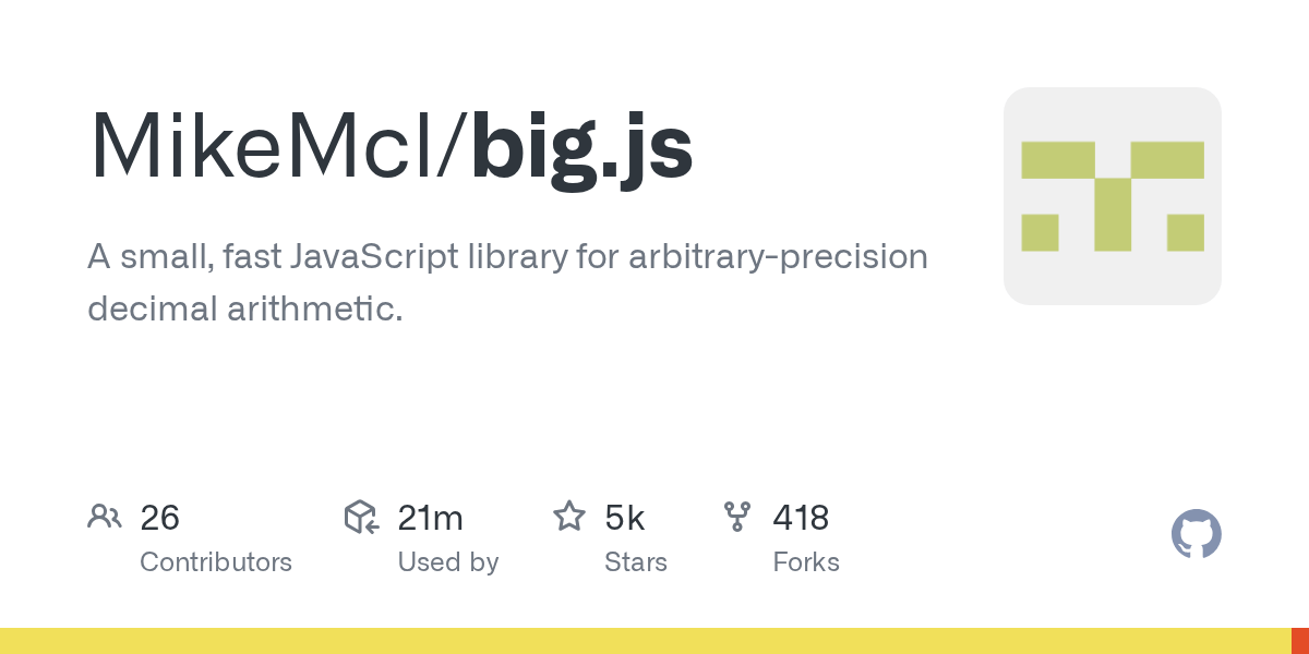 GitHub MikeMcl/big.js A small, fast JavaScript library for arbitrary
