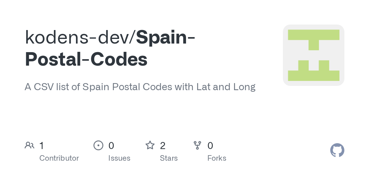 GitHub kodensdev/SpainPostalCodes A CSV list of Spain Postal