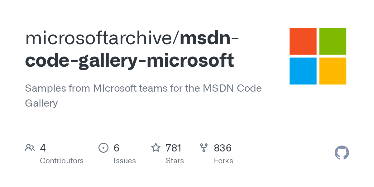 msdncodegallerymicrosoft/README.md at master · microsoftarchive/msdn