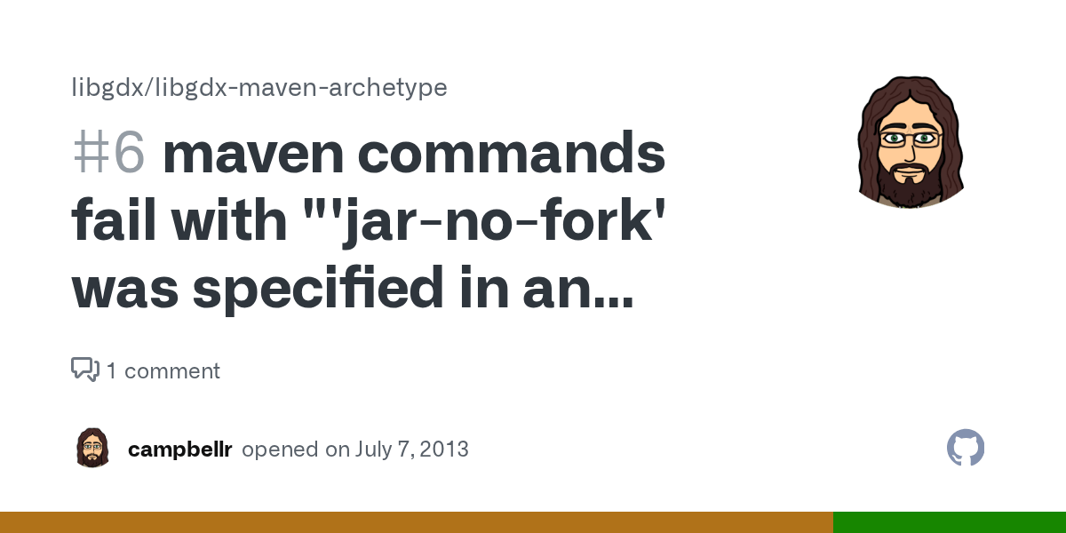 maven commands fail with "'jarnofork' was specified in an execution