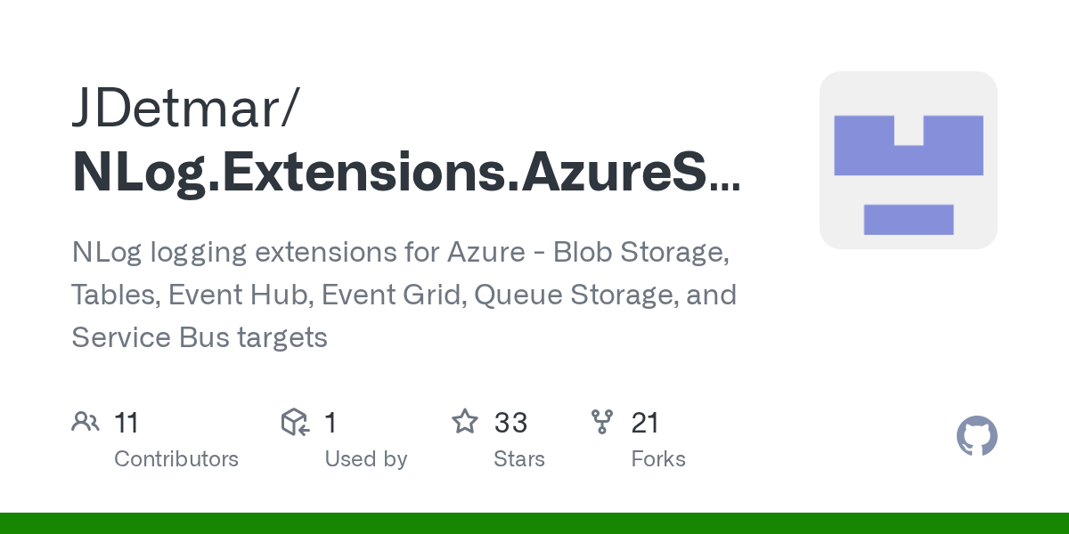 GitHub JDetmar/NLog.Extensions.AzureStorage NLog Target for Azure