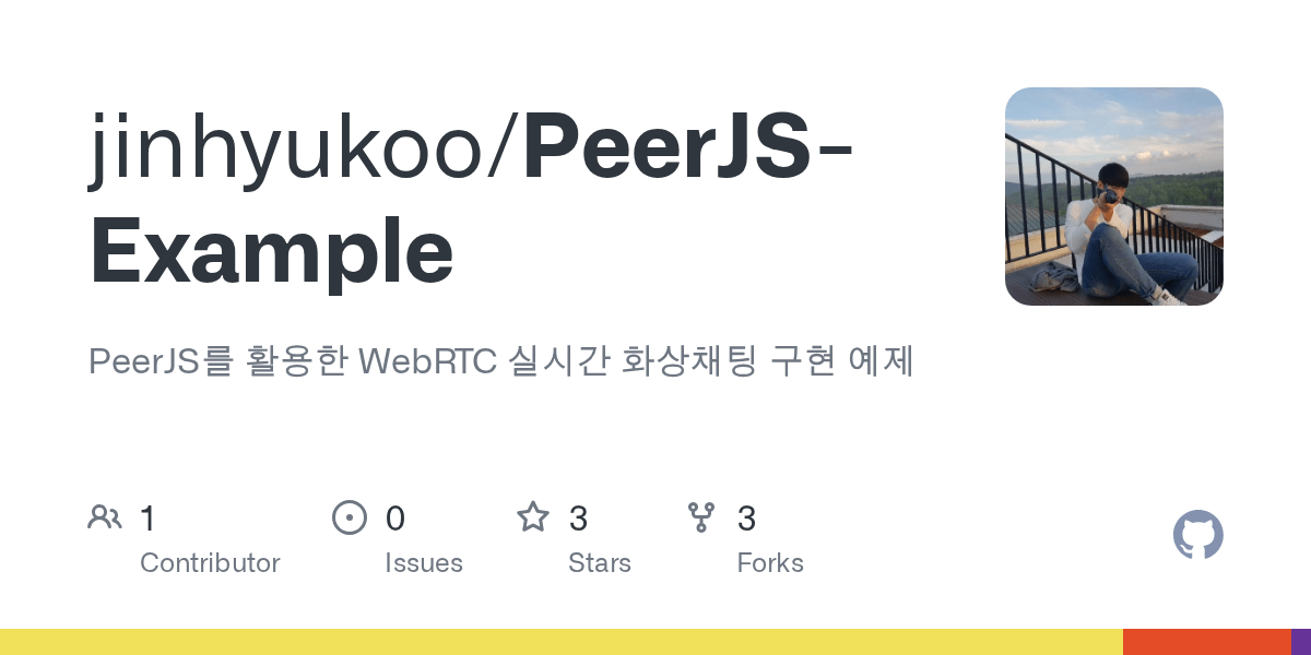 GitHub jinhyukoo/PeerJSExample PeerJS를 활용한 RTC 실시간 화상채팅 구현 예제