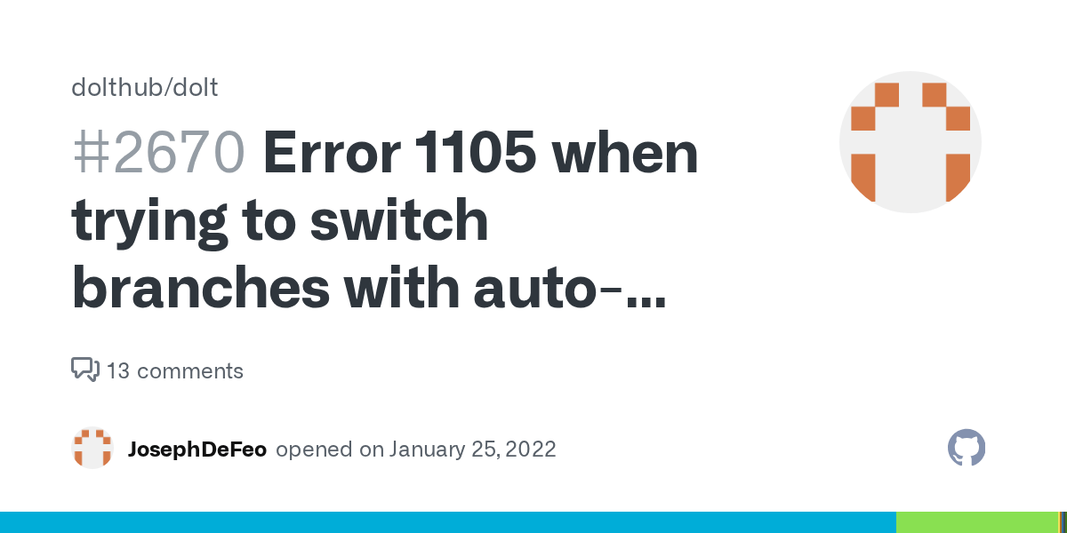 Error 1105 when trying to switch branches with turned off