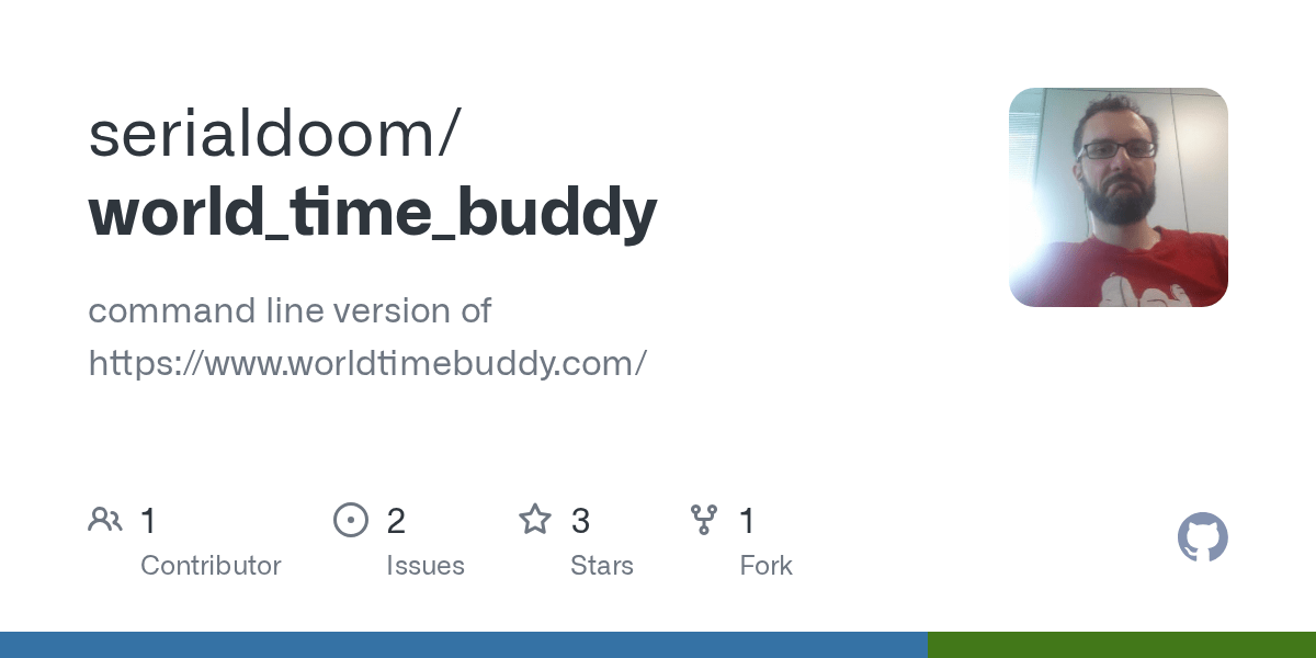 GitHub serialdoom/world_time_buddy command line version of