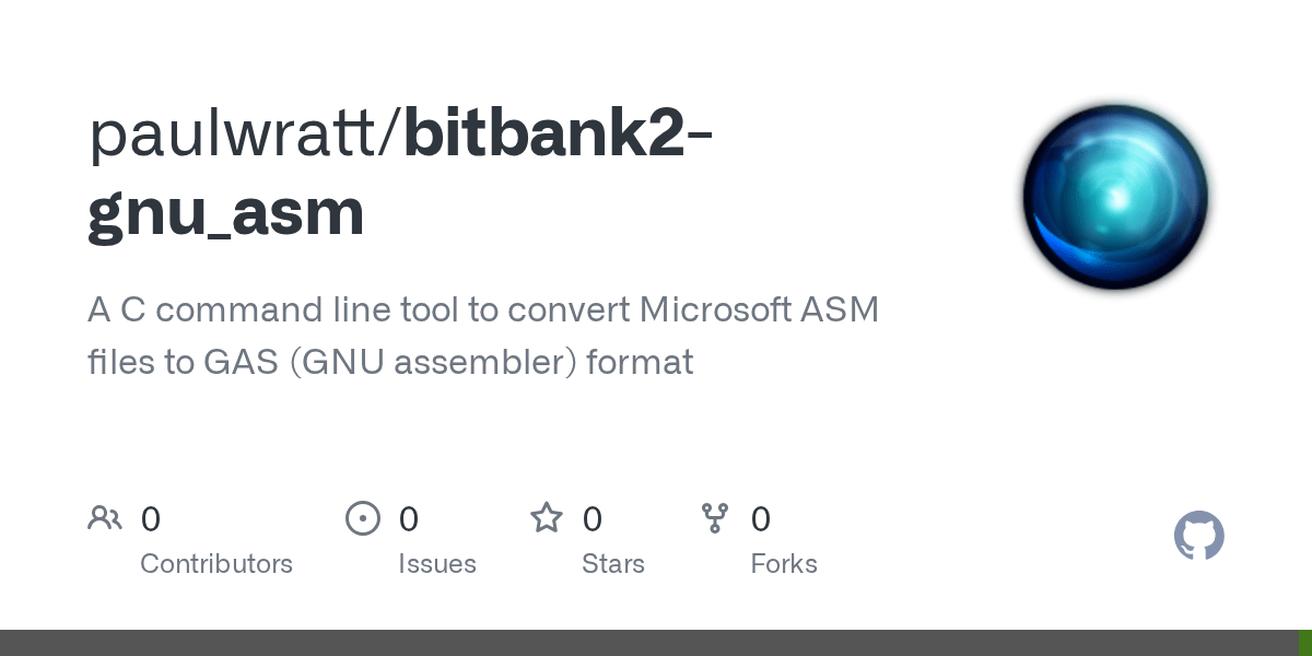 GitHub paulwratt/bitbank2gnu_asm A C command line tool to convert