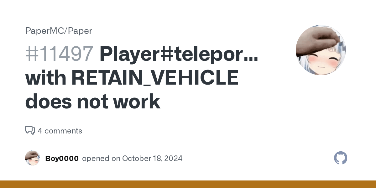 PlayerteleportAsync with RETAIN_VEHICLE does not work · Issue 11497