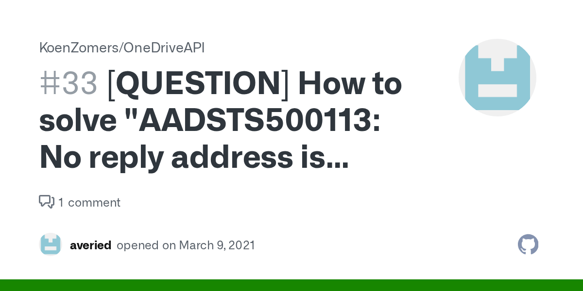 [QUESTION] How to solve "AADSTS500113 No reply address is registered