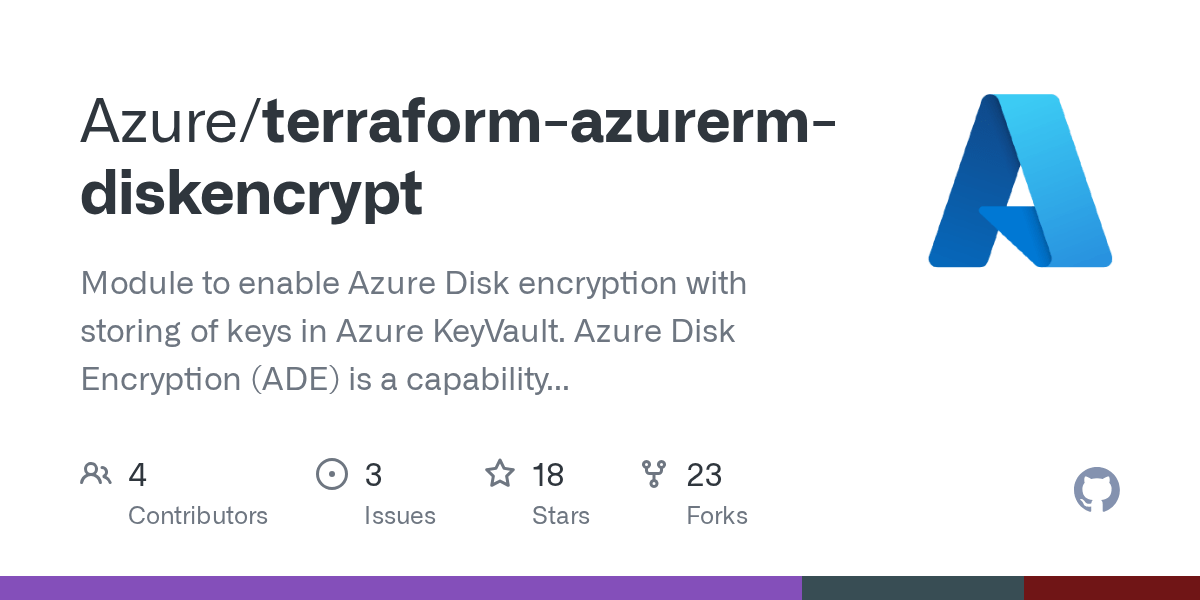GitHub Azure/terraformazurermdiskencrypt Module to enable Azure
