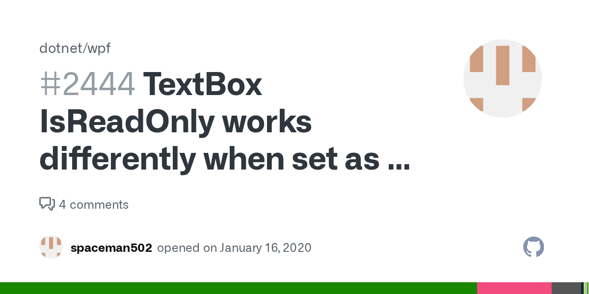 TextBox IsReadOnly works differently when set as a property or from