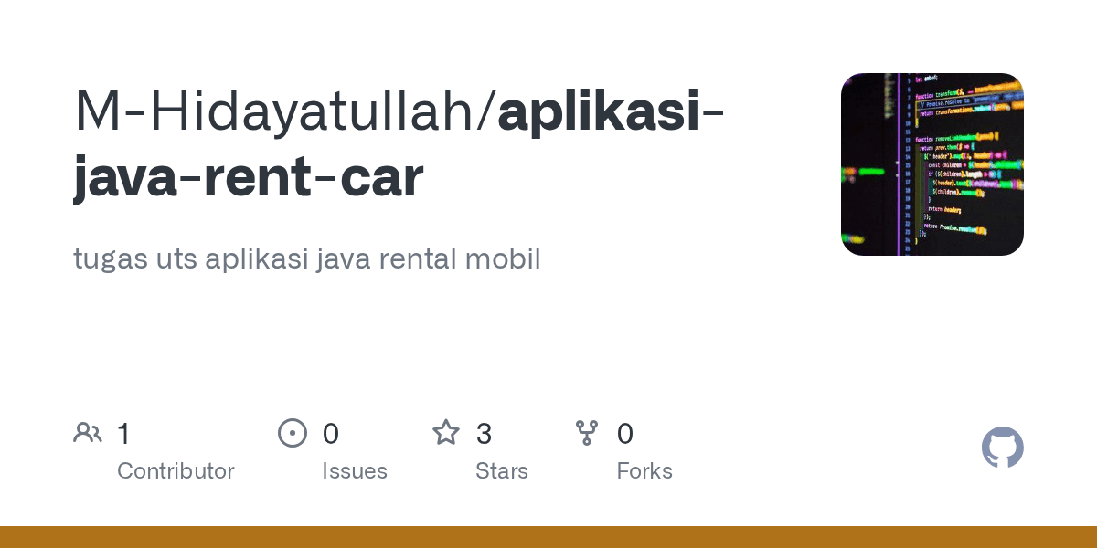 GitHub MHidayatullah/aplikasijavarentcar tugas uts aplikasi java