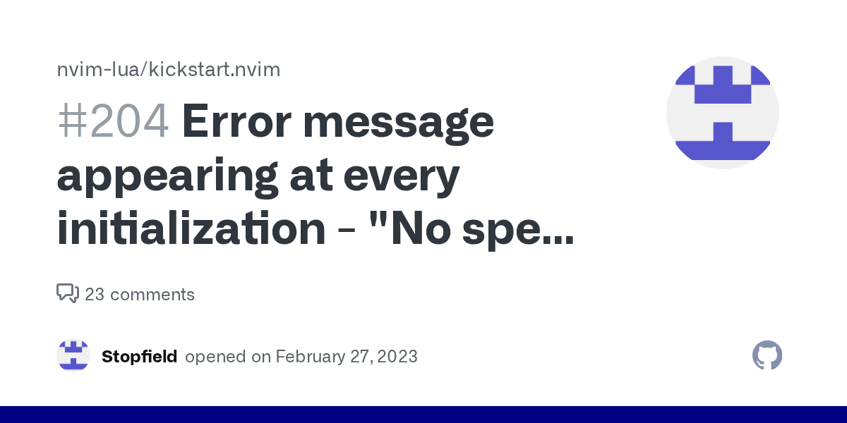 Error message appearing at every initialization "No specs found for
