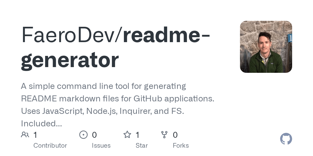 GitHub FaeroDev/readmegenerator A simple command line tool for