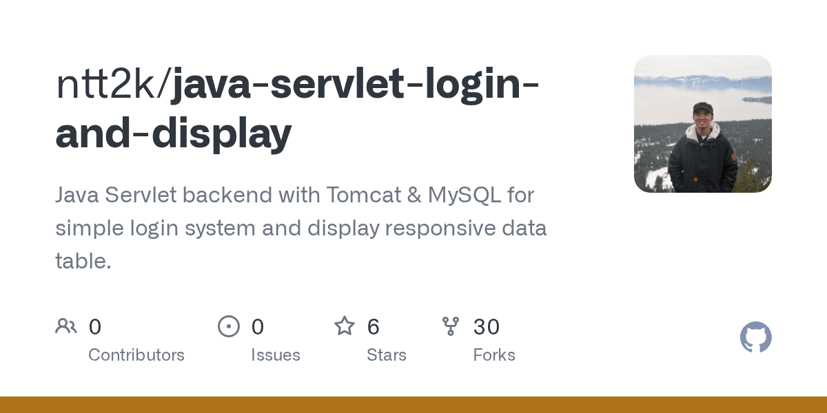 GitHub ntt2k/javaservletloginanddisplay Java Servlet backend with Tomcat & MySQL for