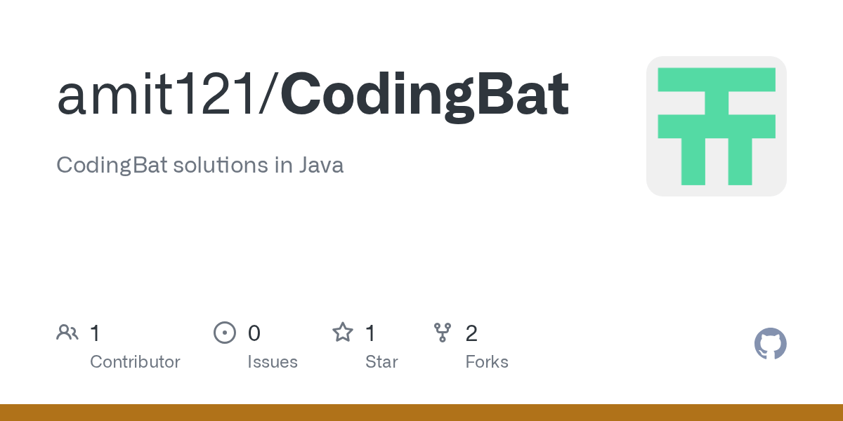 GitHub amit121/CodingBat CodingBat solutions in Java