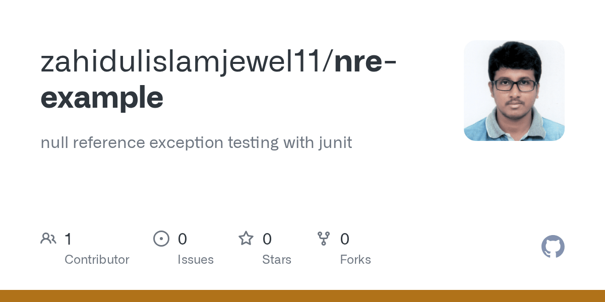 GitHub digitalanimal/nreexample null reference exception testing