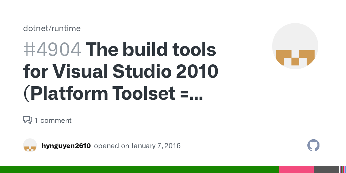The build tools for Visual Studio 2010 (Platform Toolset = 'v100