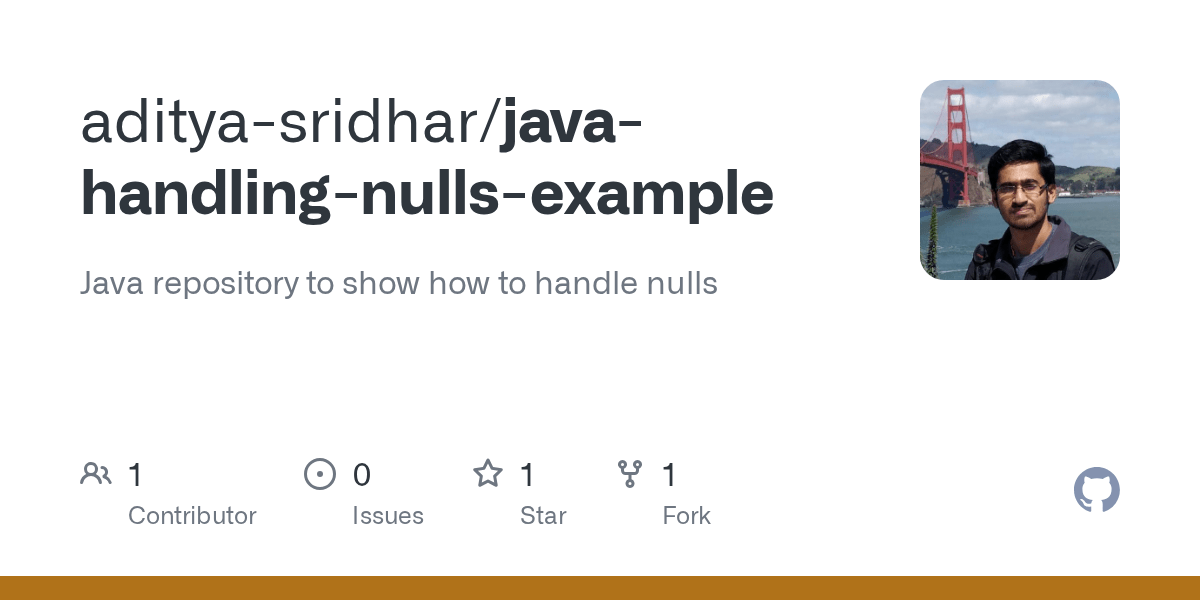 GitHub adityasridhar/javahandlingnullsexample Java repository to