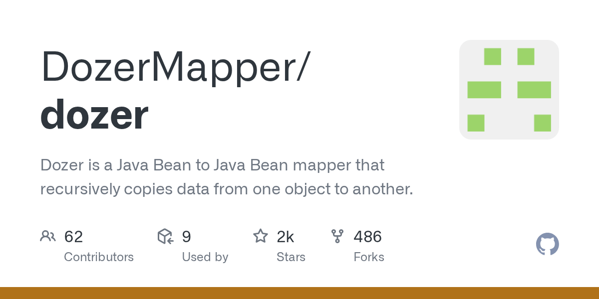 GitHub DozerMapper/dozer Dozer is a Java Bean to Java Bean mapper