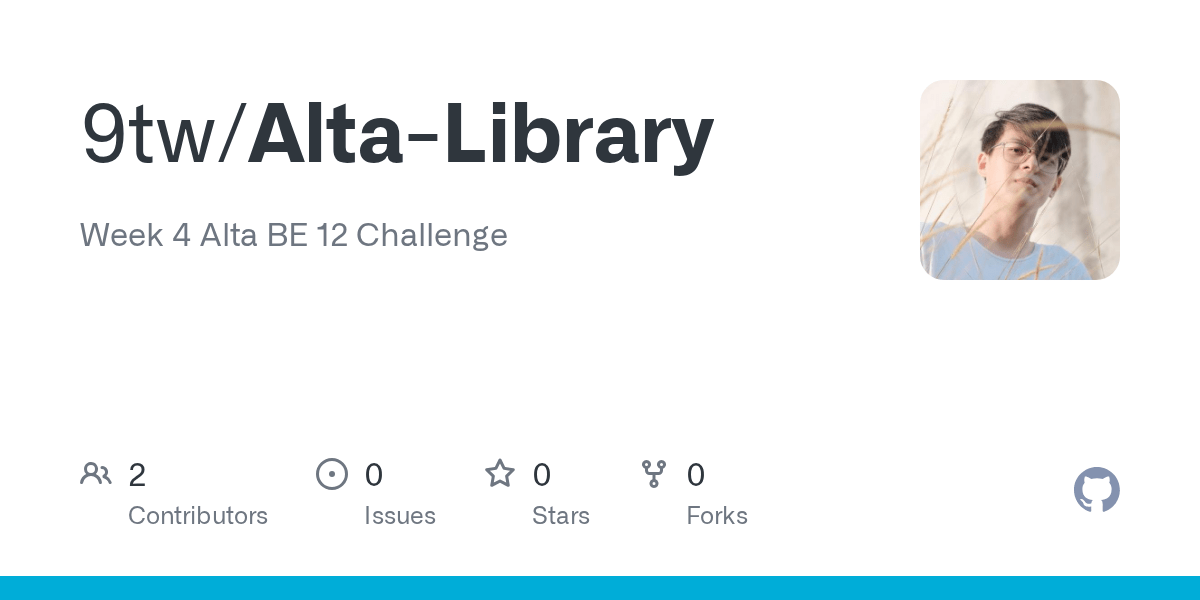 GitHub 9tw/AltaLibrary Week 4 Alta BE 12 Challenge