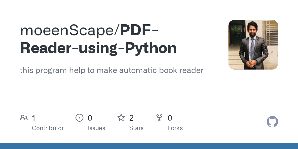 GitHub moeen775/PDFReaderusingPython this program help to make