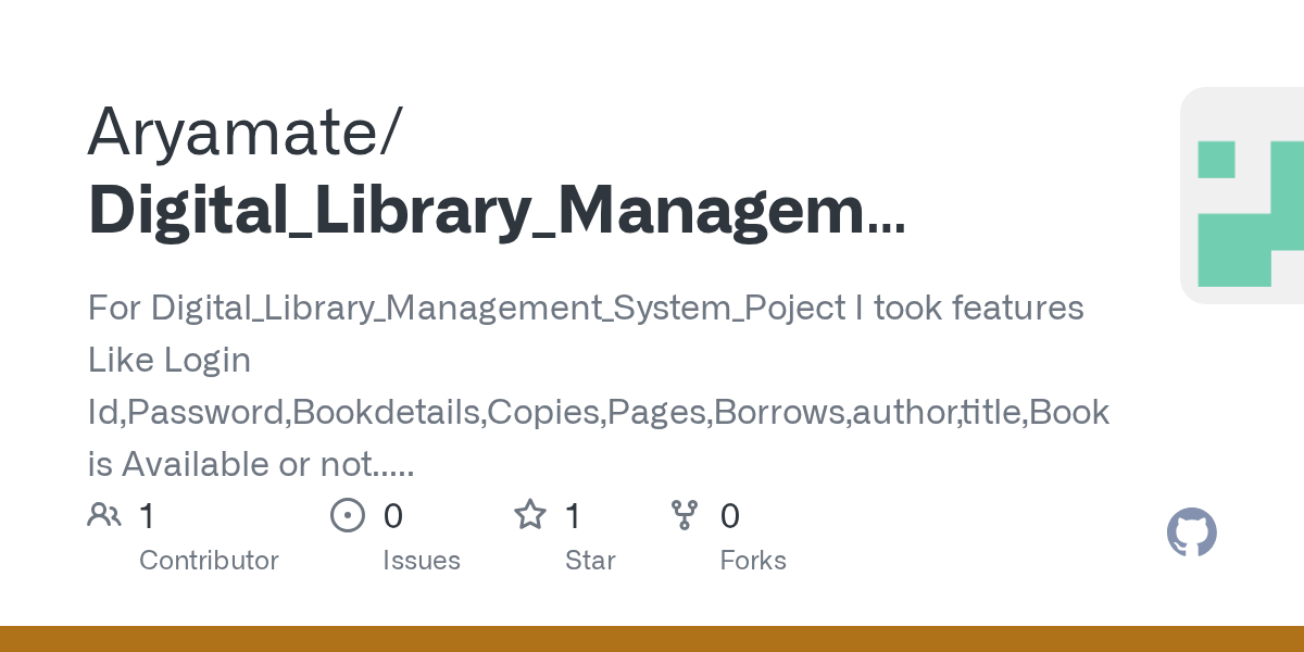 GitHub Aryamate/Digital_Library_Management_System_Program For