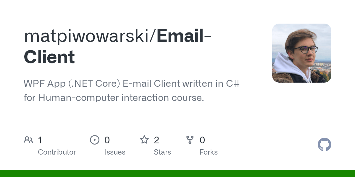 GitHub matpiwowarski/EmailClient WPF App Core) Email Client