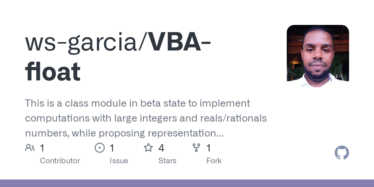 GitHub wsgarcia/VBAfloat This is a class module in beta state to