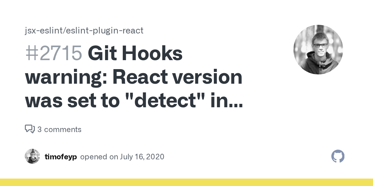 Git Hooks warning React version was set to "detect" in eslintplugin
