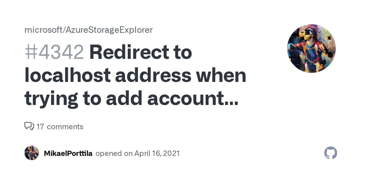 Redirect to localhost address when trying to add account using