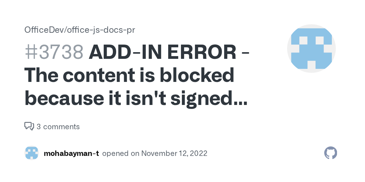 ADDIN ERROR The content is blocked because it isn't signed by a