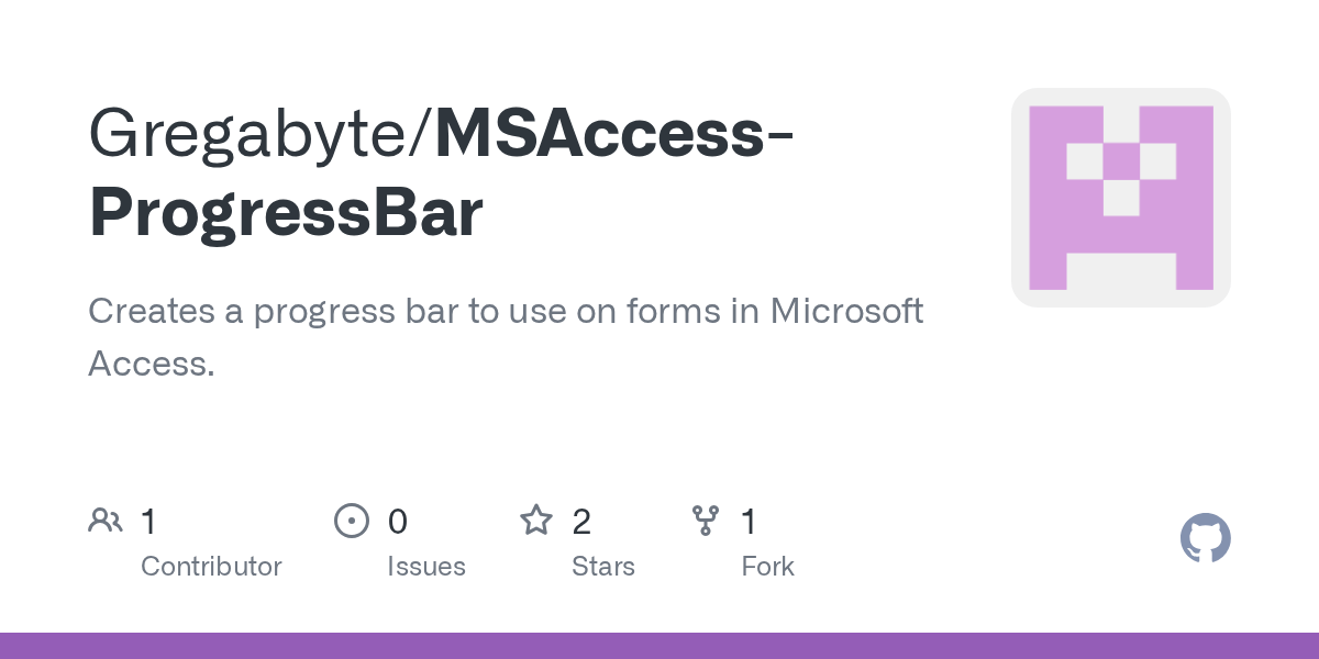 GitHub Gregabyte/MSAccessProgressBar Creates a progress bar to use