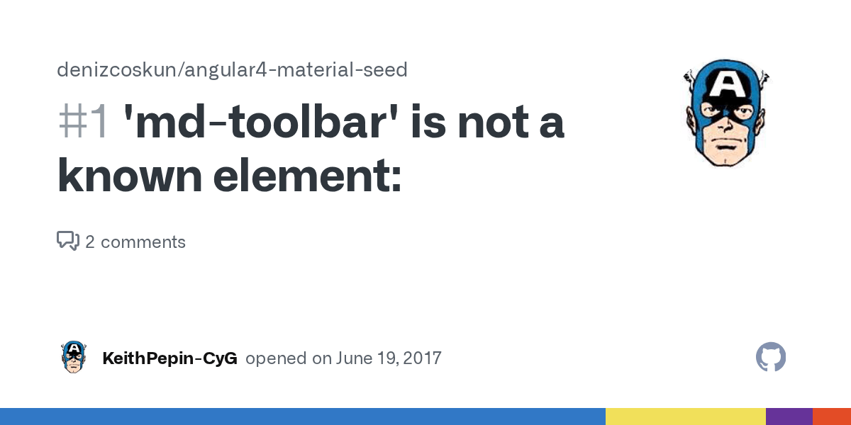 'mdtoolbar' is not a known element · Issue 1 · denizcoskun/angular4