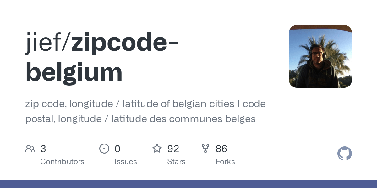 GitHub jief/zipcodebelgium zip code, longitude / latitude of