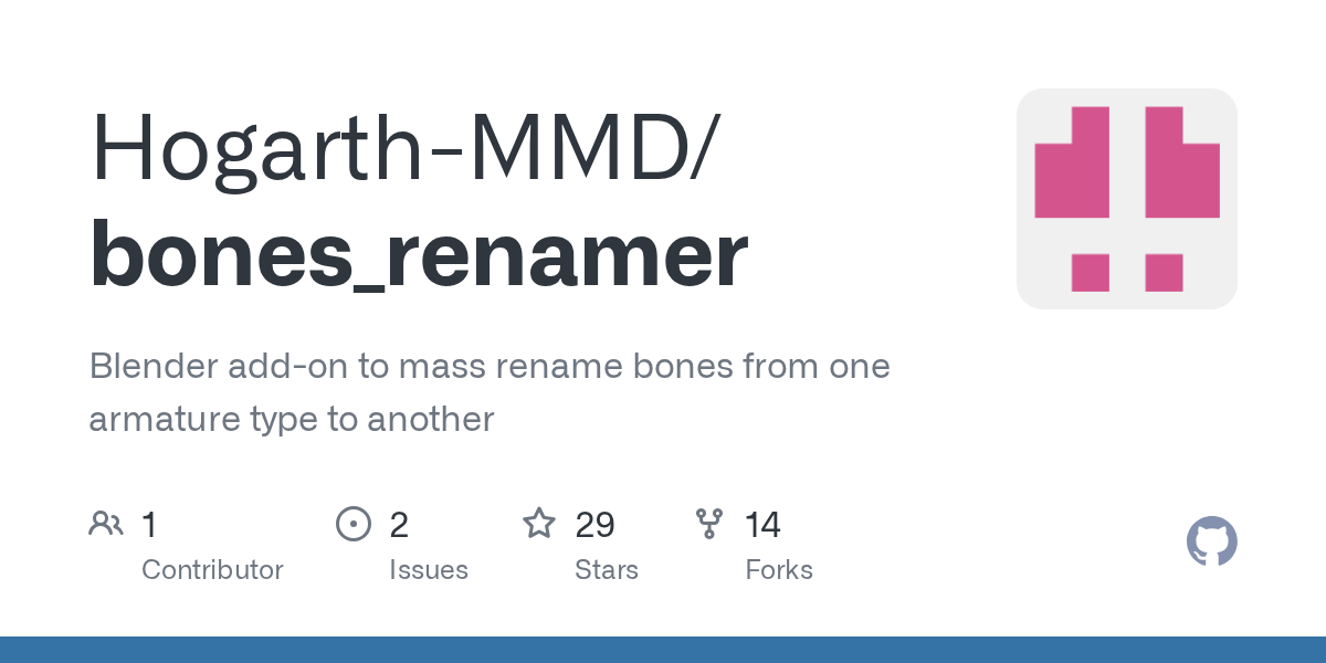 GitHub HogarthMMD/bones_renamer Blender addon to mass rename bones