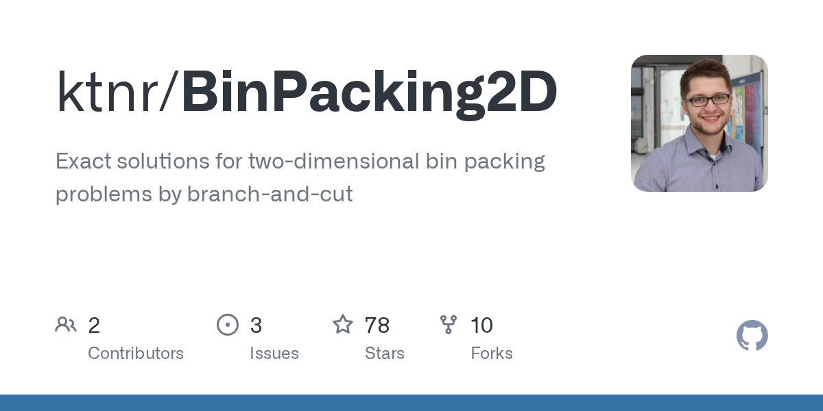GitHub ktnr/BinPacking2D Exact solutions for twodimensional bin