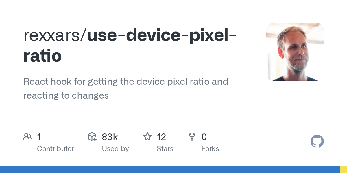 GitHub rexxars/usedevicepixelratio React hook for getting the