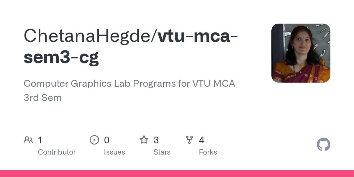 GitHub ChetanaHegde/vtumcasem3cg Computer Graphics Lab Programs