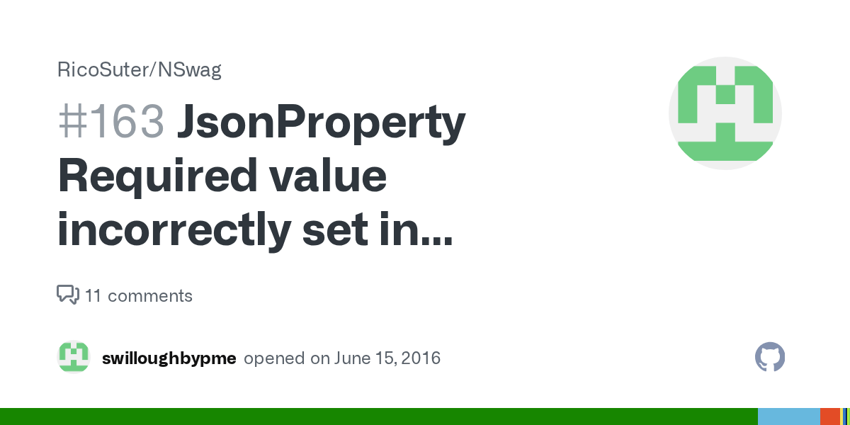 JsonProperty Required value incorrectly set in generated C · Issue 163 · RicoSuter/NSwag · GitHub