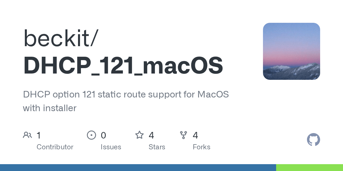 GitHub - beckit/DHCP_121_macOS: DHCP option 121 static route support