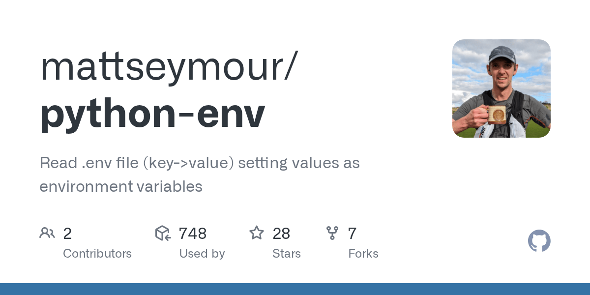 GitHub mattseymour/pythonenv Read .env file (key>value) setting