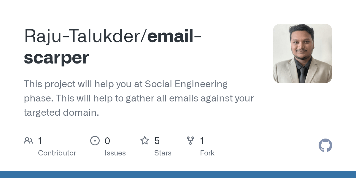 GitHub RajuTalukder/emailscarper This project will help you at