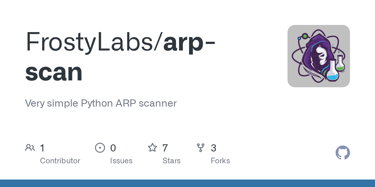 GitHub FrostyLabs/arpscan Very simple Python ARP scanner