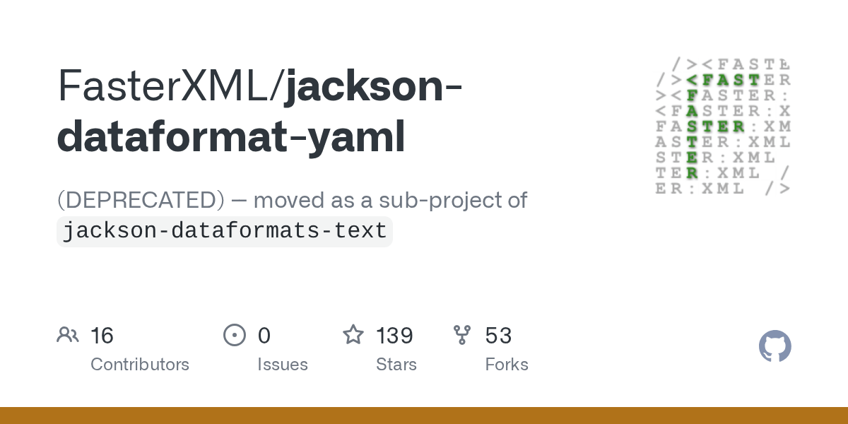 GitHub FasterXML/jacksondataformatyaml Jackson module to add YAML