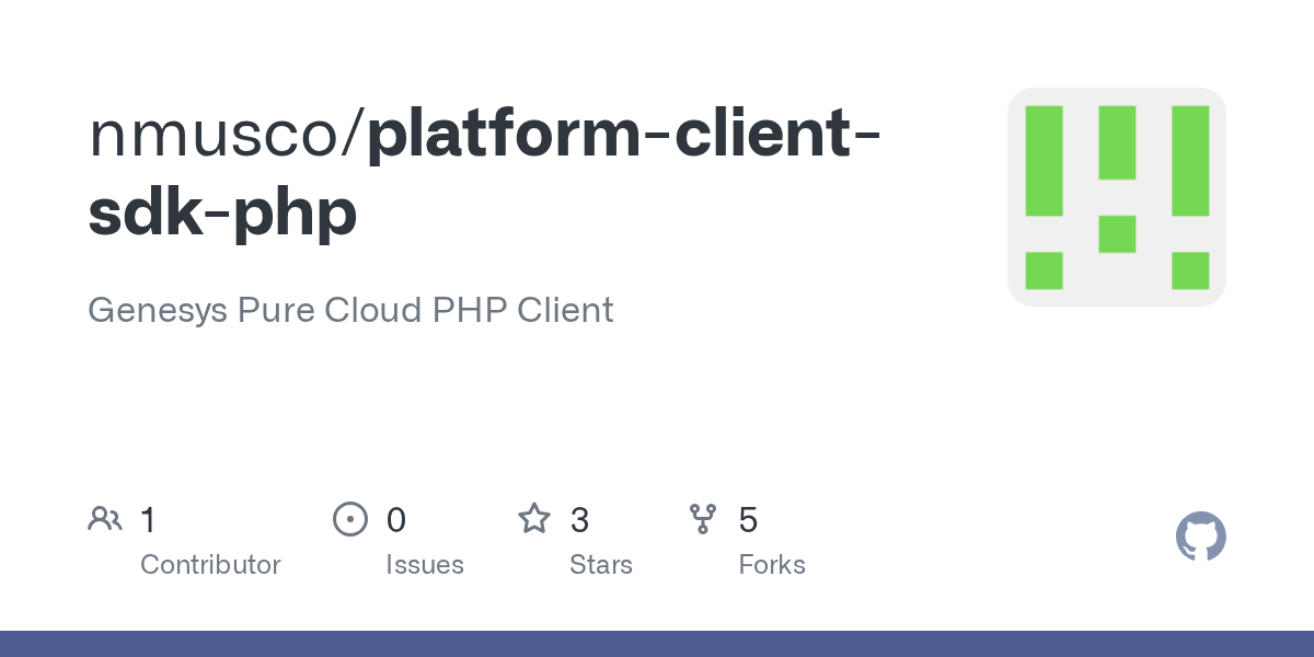 GitHub nmusco/platformclientsdkphp Genesys Pure Cloud PHP Client