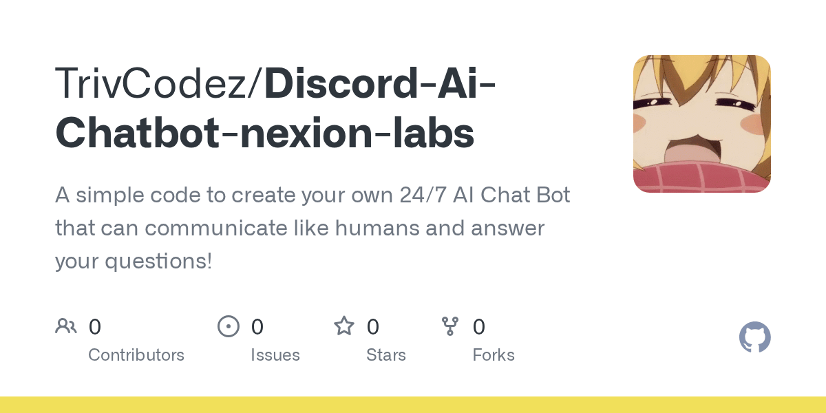 GitHub TrivCodez/DiscordAiChatbotnexionlabs A simple code to